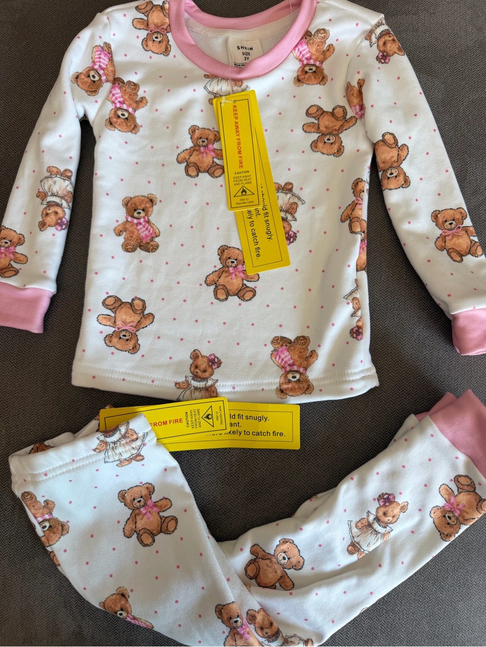 Pink Teddy Bear Pajama Set with Pink Accents